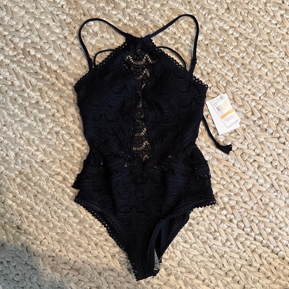 Black Lace One-Piece Swimsuit